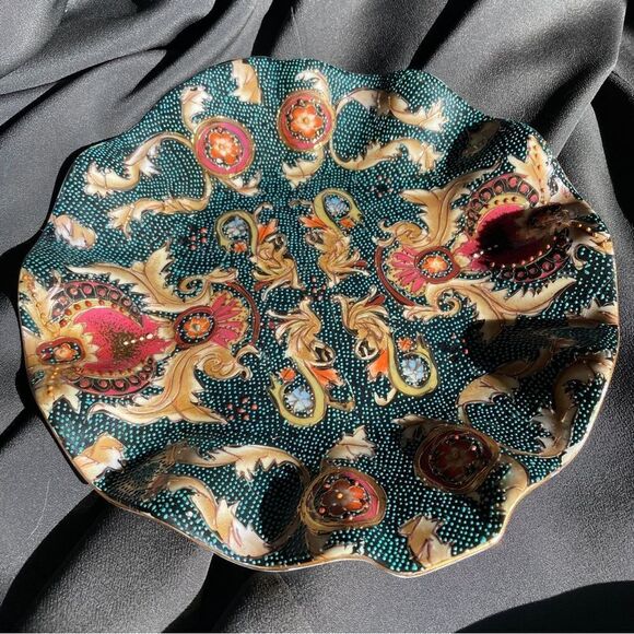 ♥️ Vintage Chinese Cloisonné Ruffled Plate/Catch all dish 10.5” - Picture 4 of 6